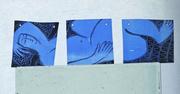 Reclining figure. Blue Glass painted and drilled